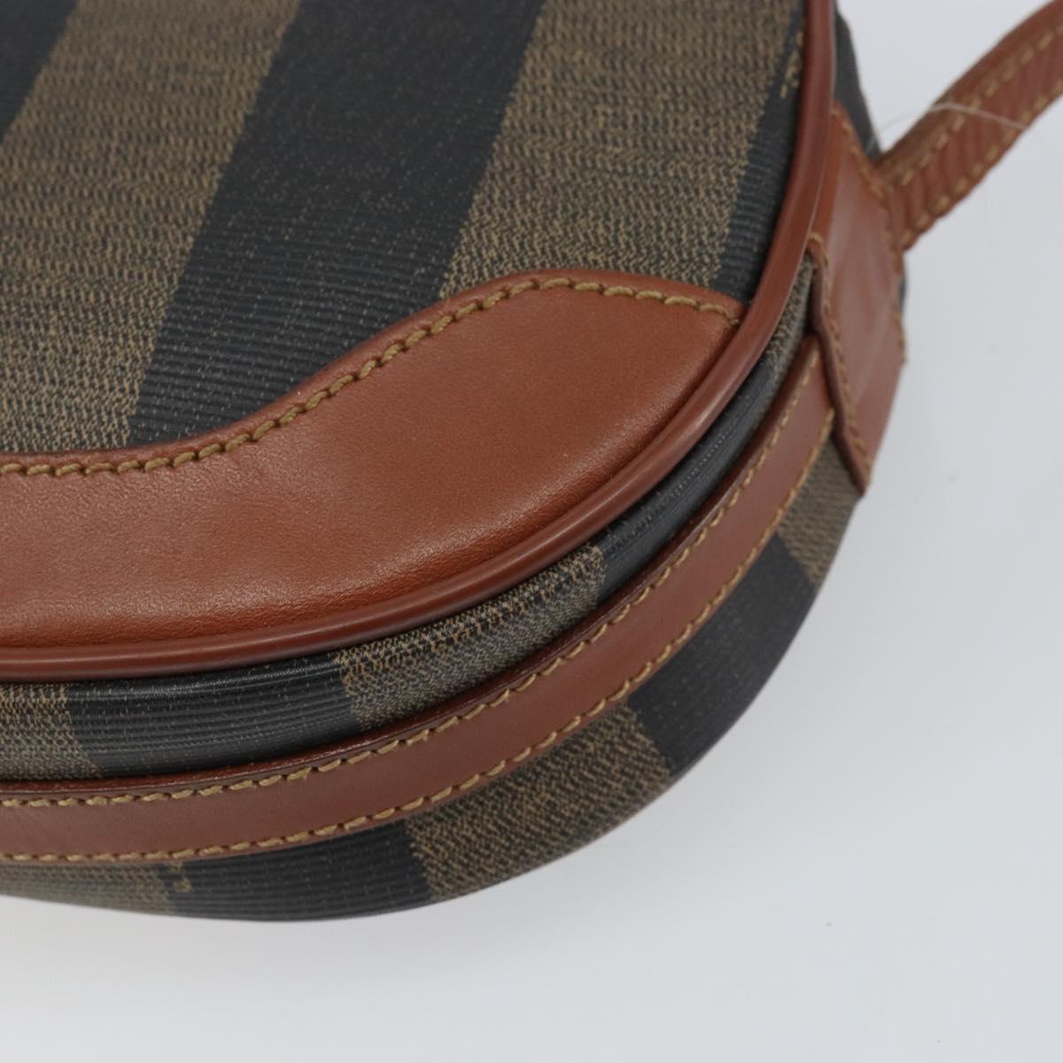 FENDI Pecan Canvas Shoulder Bag PVC Black Brown gold Auth 155395