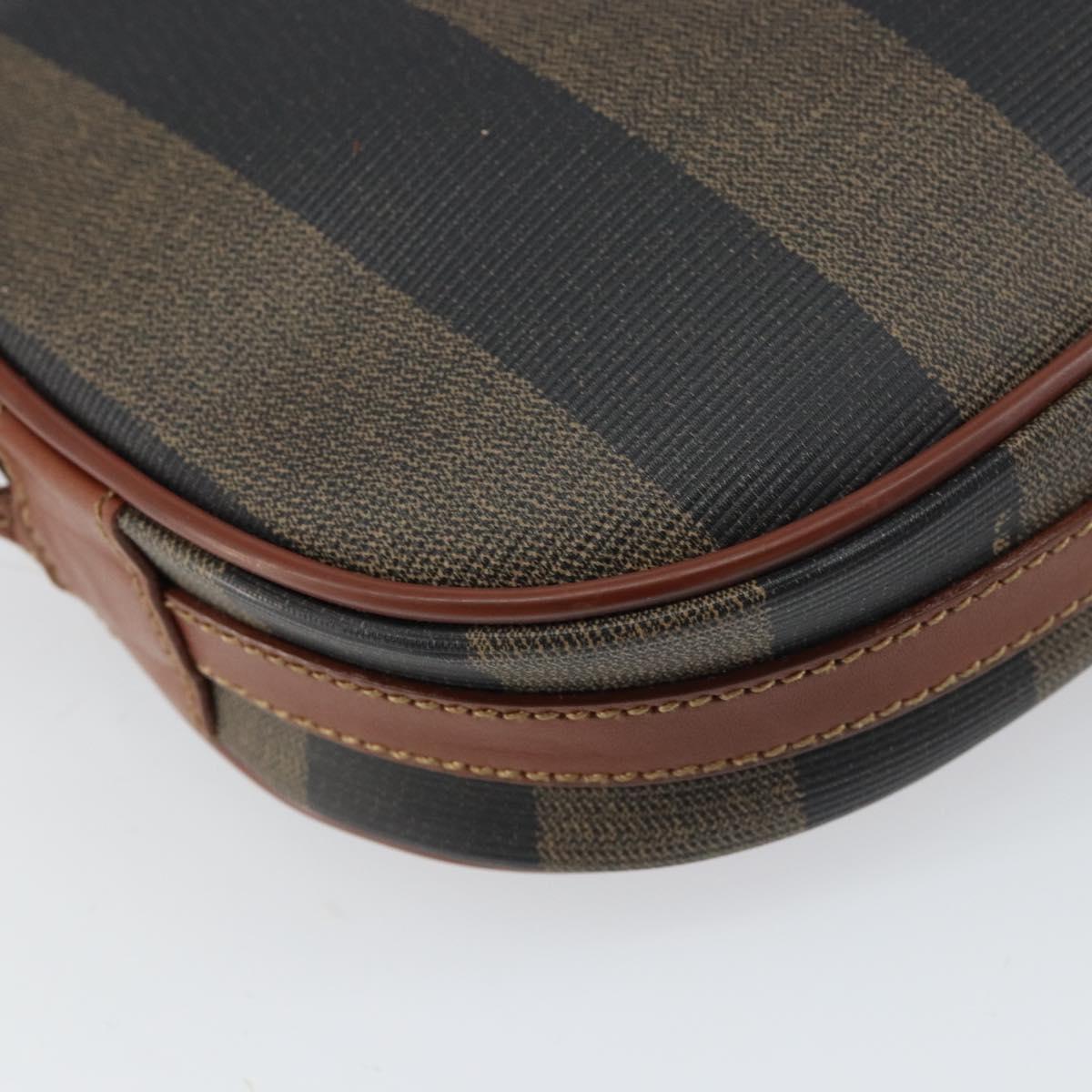 FENDI Pecan Canvas Shoulder Bag PVC Black Brown gold Auth 155395