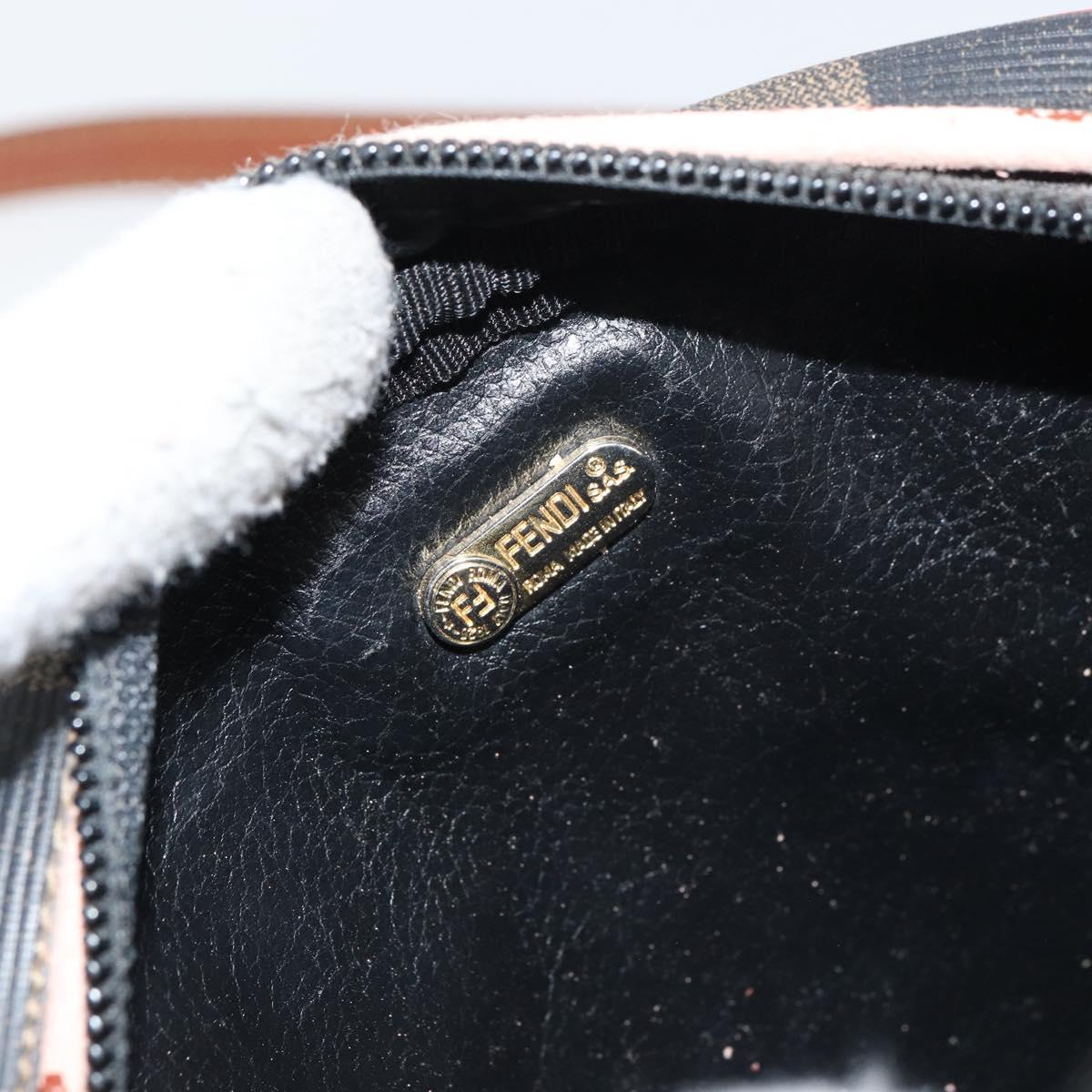 FENDI Pecan Canvas Shoulder Bag PVC Black Brown gold Auth 155395