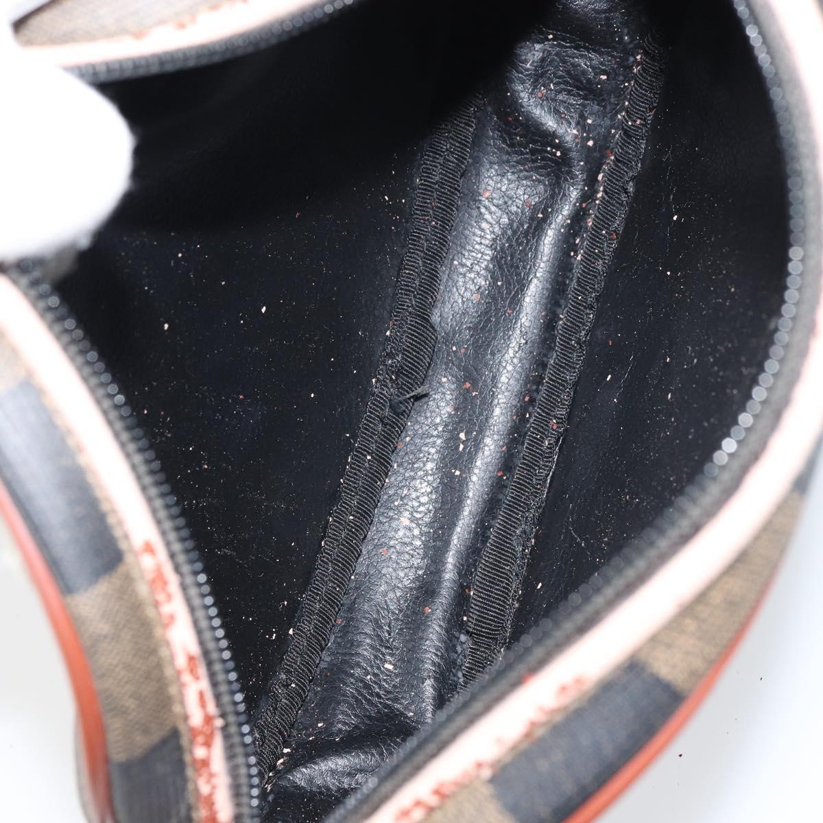 FENDI Pecan Canvas Shoulder Bag PVC Black Brown gold Auth 155395