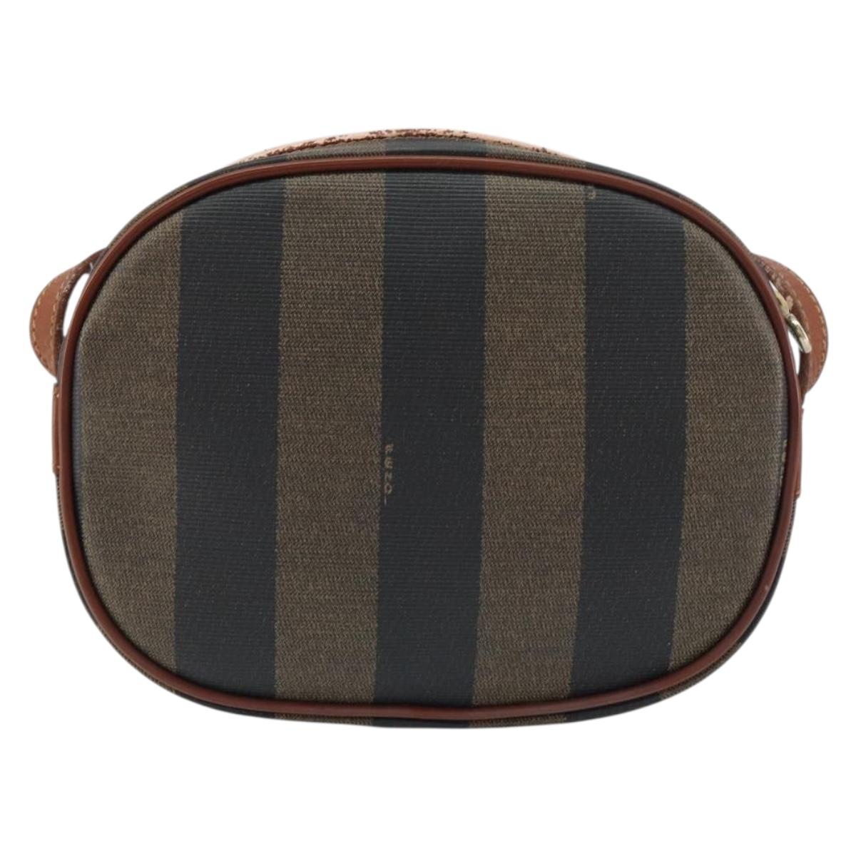 FENDI Pecan Canvas Shoulder Bag PVC Black Brown gold Auth 155395