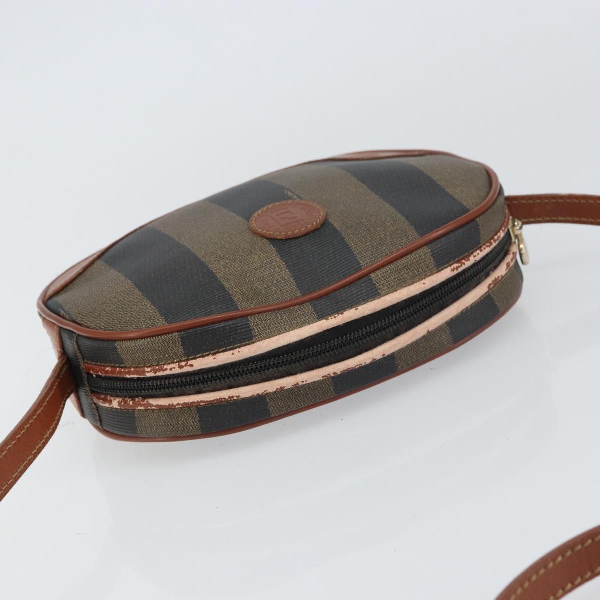 FENDI Pecan Canvas Shoulder Bag PVC Black Brown gold Auth 155395