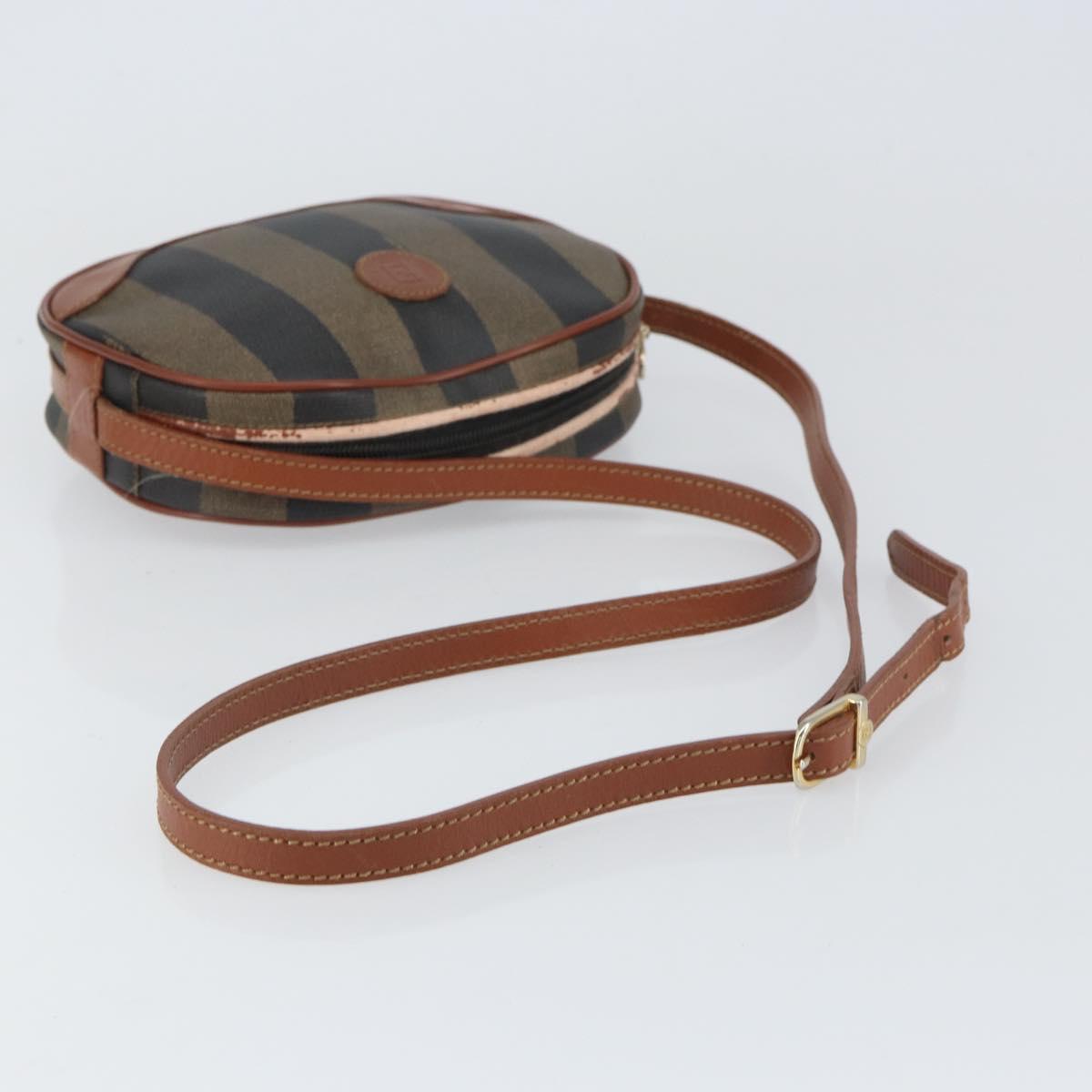 FENDI Pecan Canvas Shoulder Bag PVC Black Brown gold Auth 155395