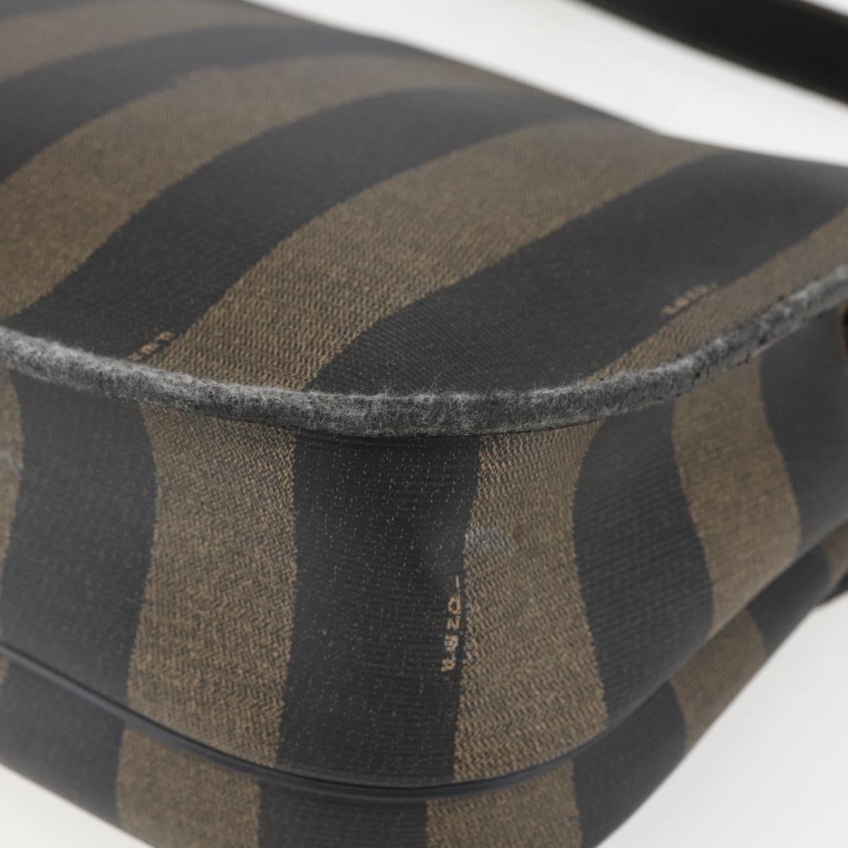 FENDI Pecan Canvas Shoulder Bag PVC Black Brown gold Auth 155396
