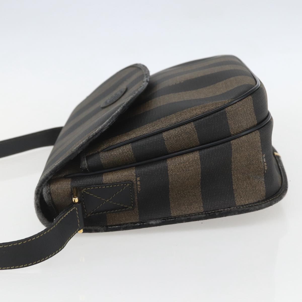 FENDI Pecan Canvas Shoulder Bag PVC Black Brown gold Auth 155396