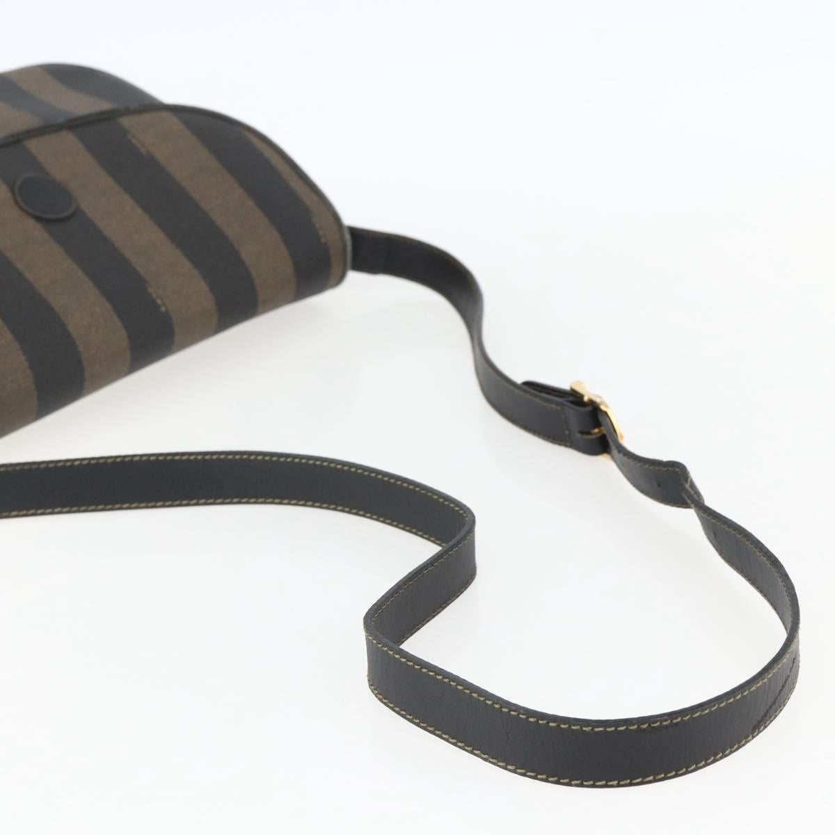 FENDI Pecan Canvas Shoulder Bag PVC Black Brown gold Auth 155396