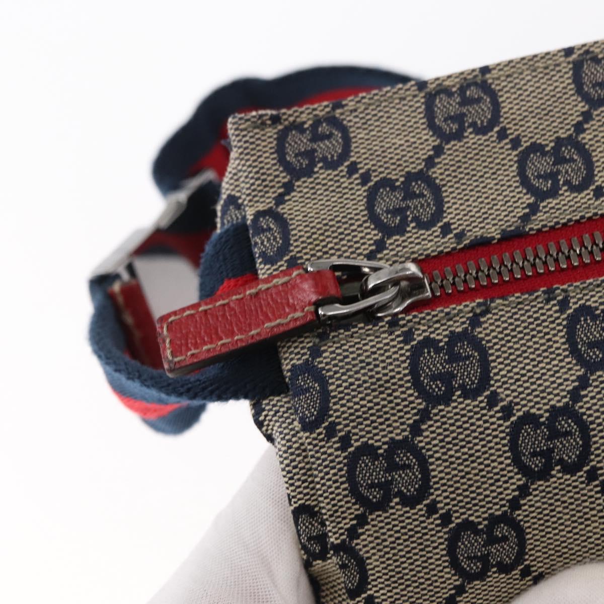 GUCCI GG Canvas Sherry Line Waist bag Red Navy 28566 Auth 155397