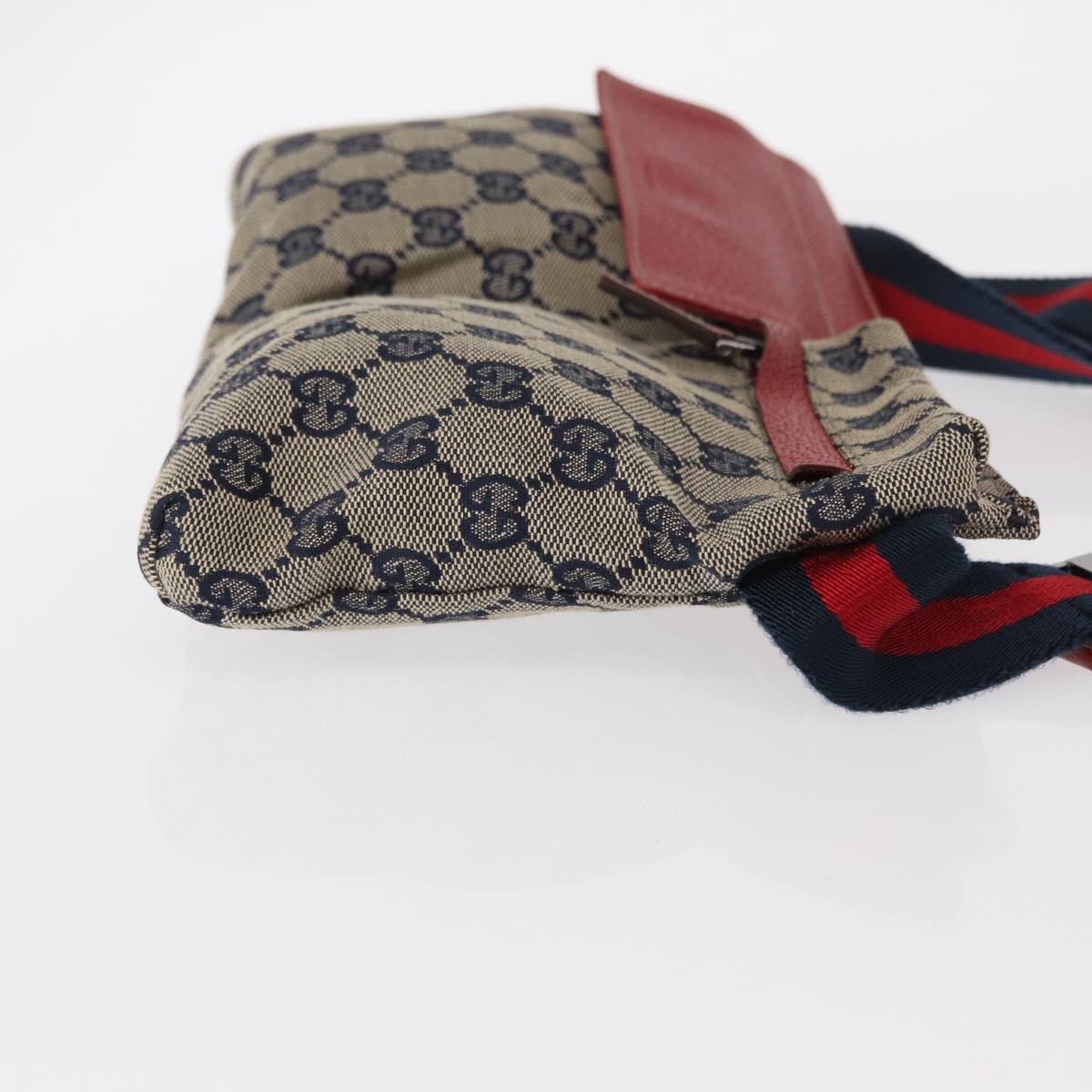 GUCCI GG Canvas Sherry Line Waist bag Red Navy 28566 Auth 155397
