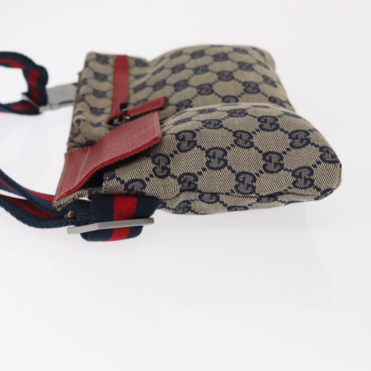 GUCCI GG Canvas Sherry Line Waist bag Red Navy 28566 Auth 155397