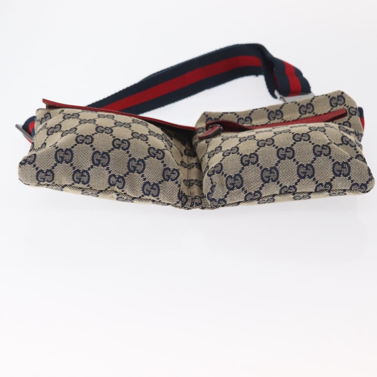 GUCCI GG Canvas Sherry Line Waist bag Red Navy 28566 Auth 155397