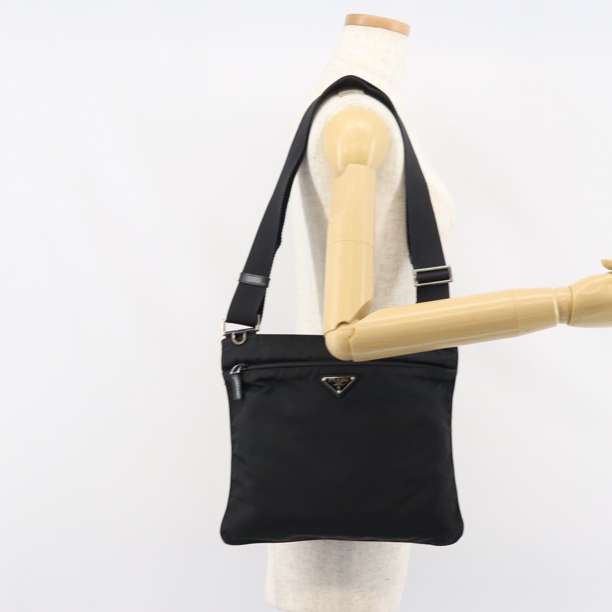 PRADA Shoulder Bag Nylon Black Silver Auth 155398