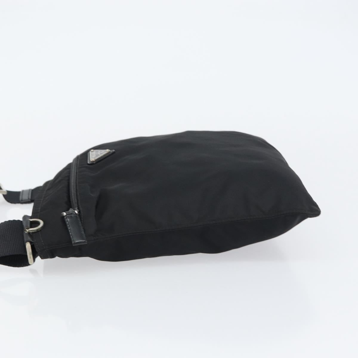 PRADA Shoulder Bag Nylon Black Silver Auth 155398
