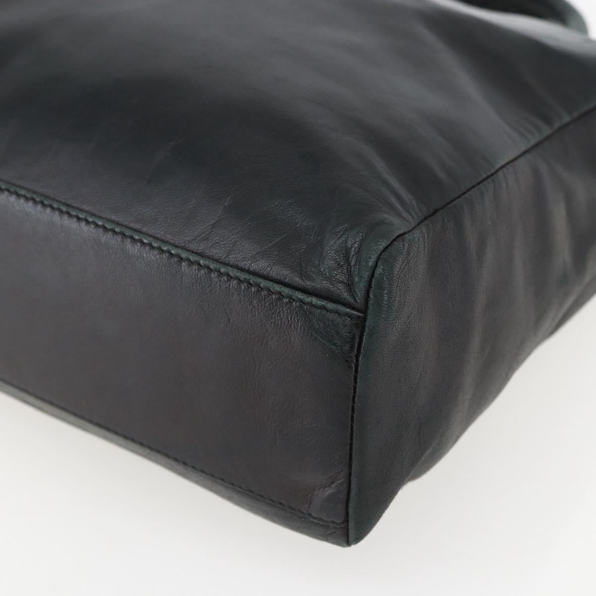 PRADA Hand Bag Leather Black Gold Auth 155399