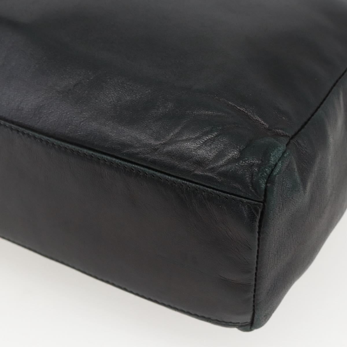 PRADA Hand Bag Leather Black Gold Auth 155399