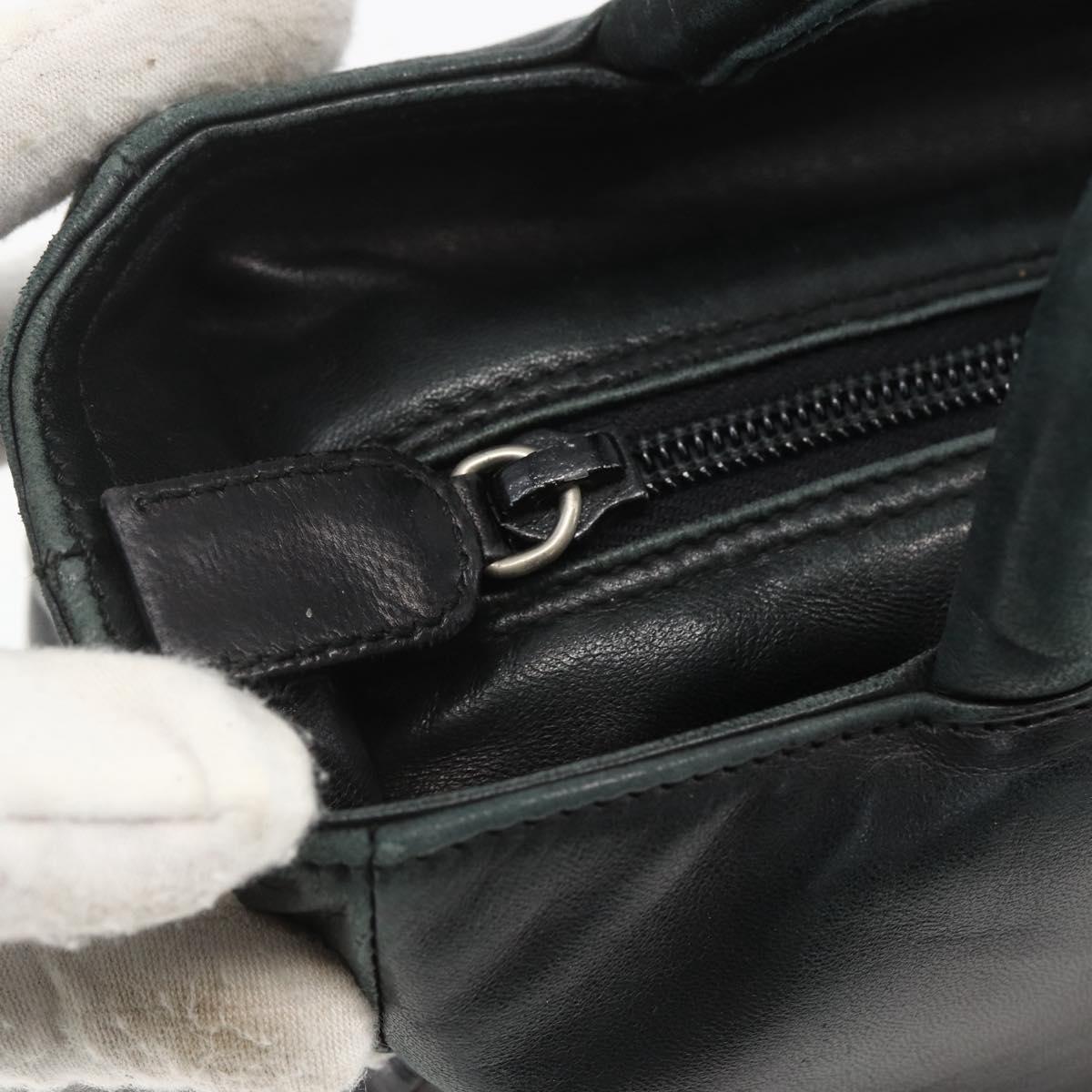 PRADA Hand Bag Leather Black Gold Auth 155399