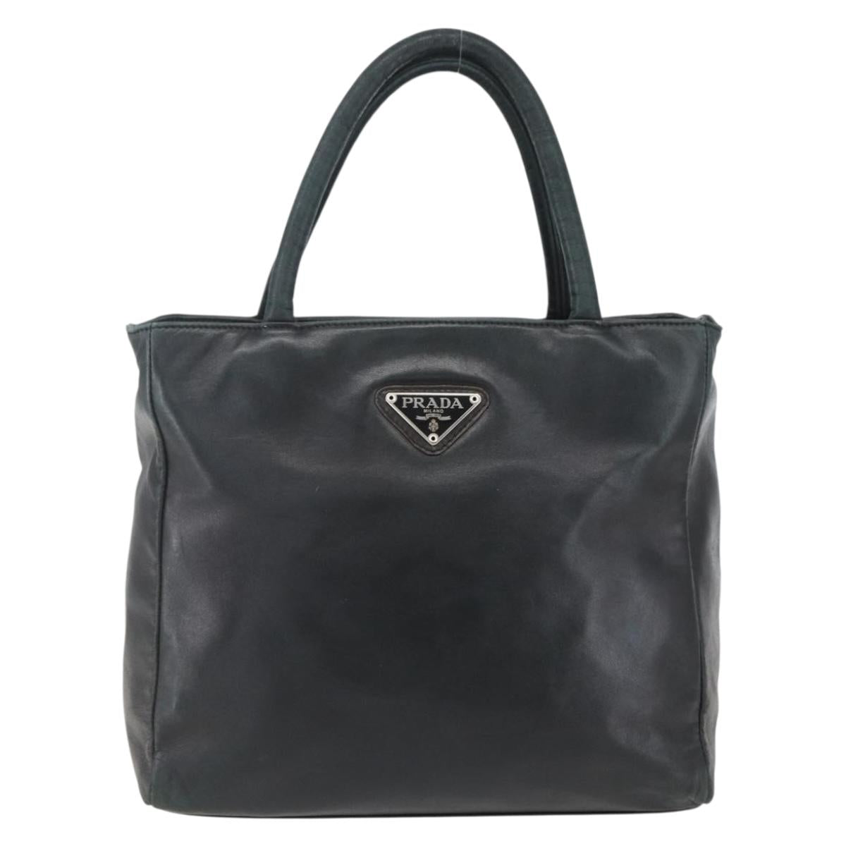 PRADA Hand Bag Leather Black Gold Auth 155399