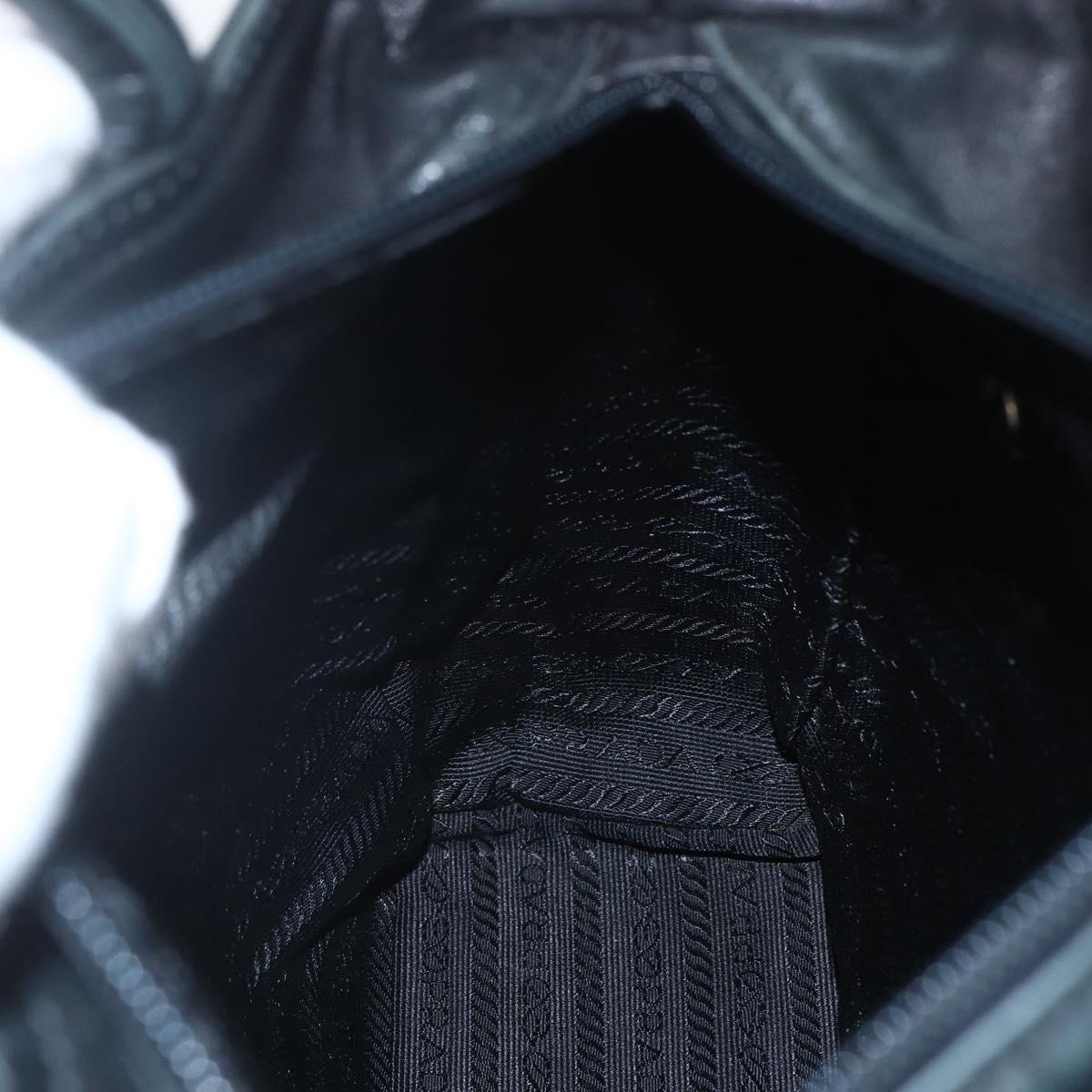 PRADA Hand Bag Leather Black Gold Auth 155399