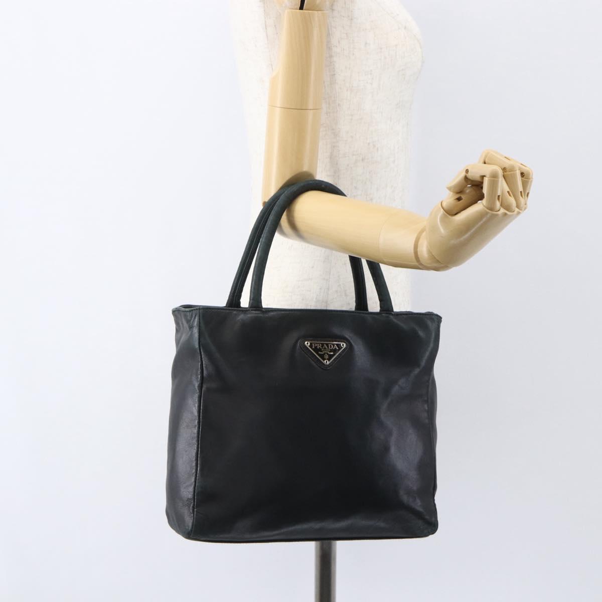 PRADA Hand Bag Leather Black Gold Auth 155399