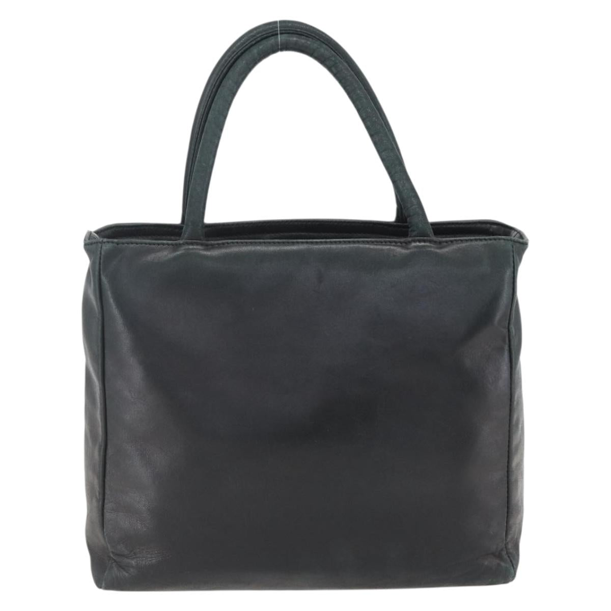 PRADA Hand Bag Leather Black Gold Auth 155399