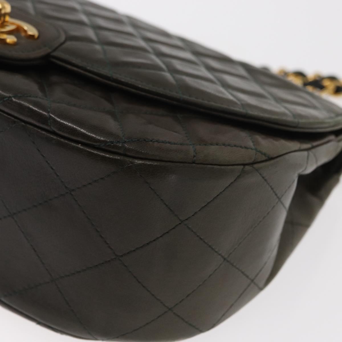 CHANEL Chain Matelasse Shoulder Bag Lamb Skin Khaki Gold CC Auth 155402