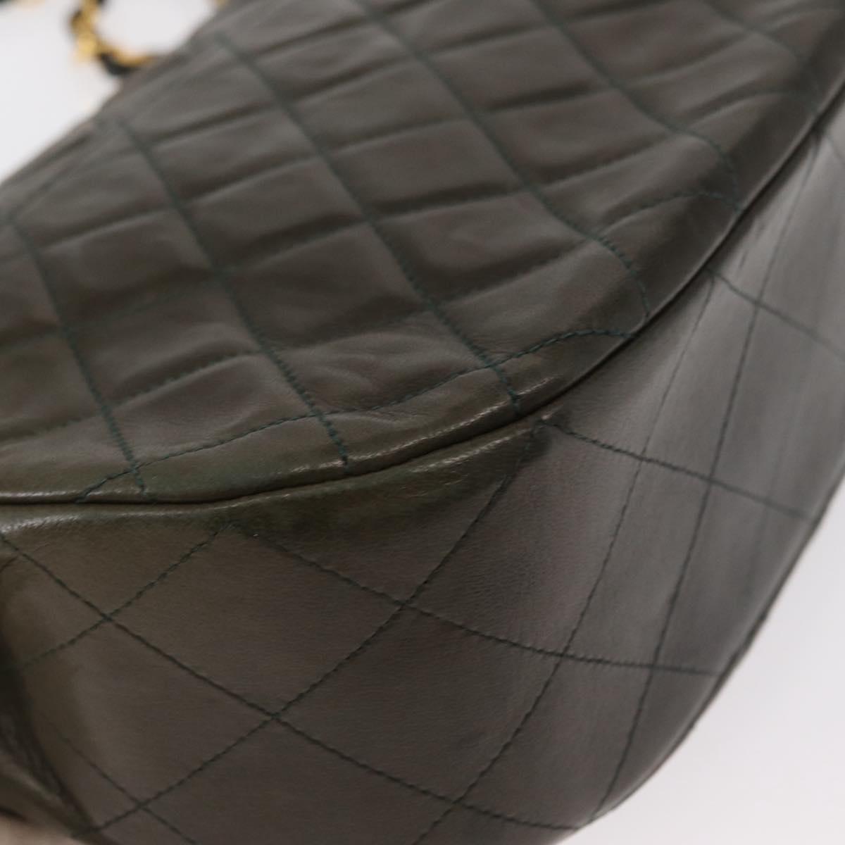 CHANEL Chain Matelasse Shoulder Bag Lamb Skin Khaki Gold CC Auth 155402