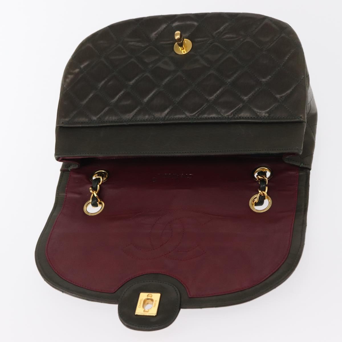 CHANEL Chain Matelasse Shoulder Bag Lamb Skin Khaki Gold CC Auth 155402