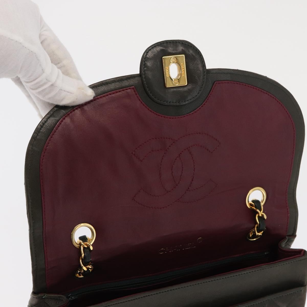 CHANEL Chain Matelasse Shoulder Bag Lamb Skin Khaki Gold CC Auth 155402