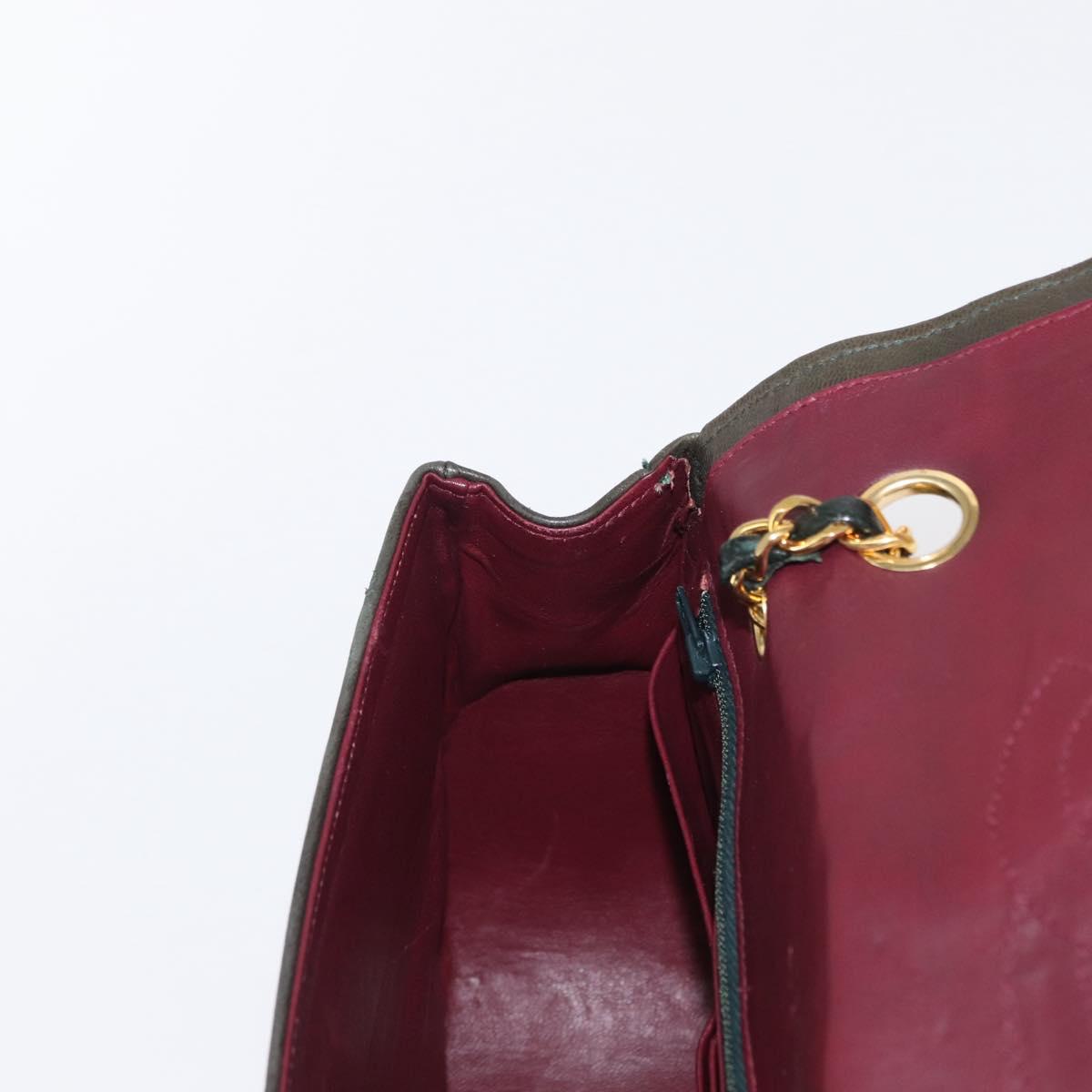 CHANEL Chain Matelasse Shoulder Bag Lamb Skin Khaki Gold CC Auth 155402