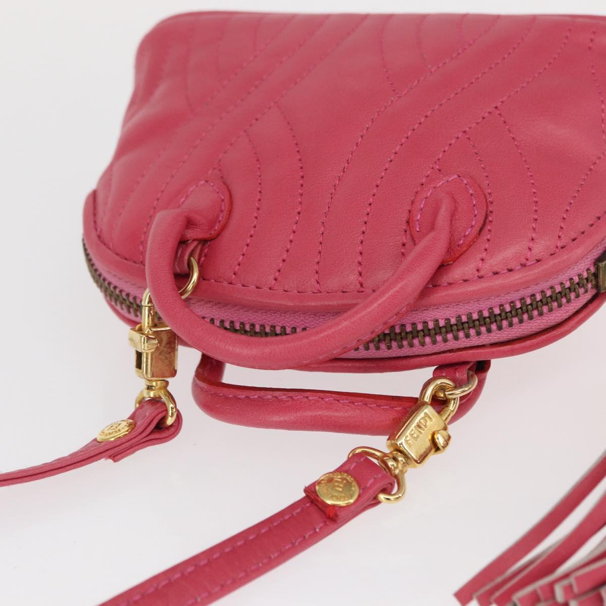 FENDI Shoulder Pouch Leather 2way Pink Gold Auth 155409