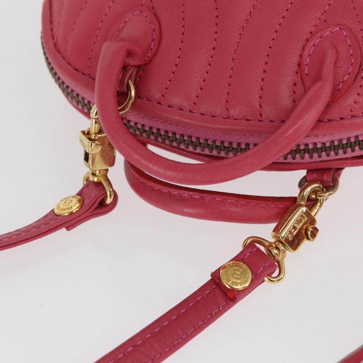 FENDI Shoulder Pouch Leather 2way Pink Gold Auth 155409