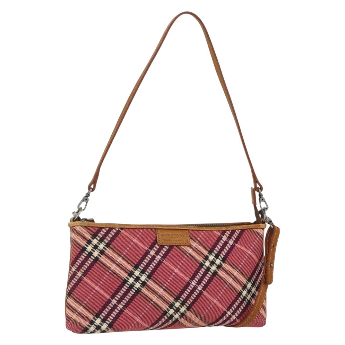 BURBERRY Nova Check Blue Label Shoulder Pouch Canvas 2way Beige Auth 155413