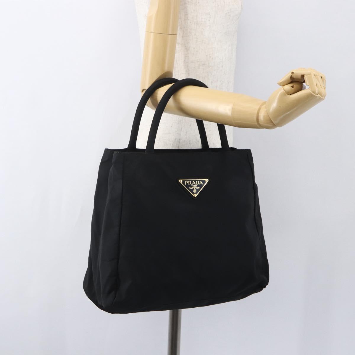 PRADA Hand Bag Nylon Black Silver Auth 155414