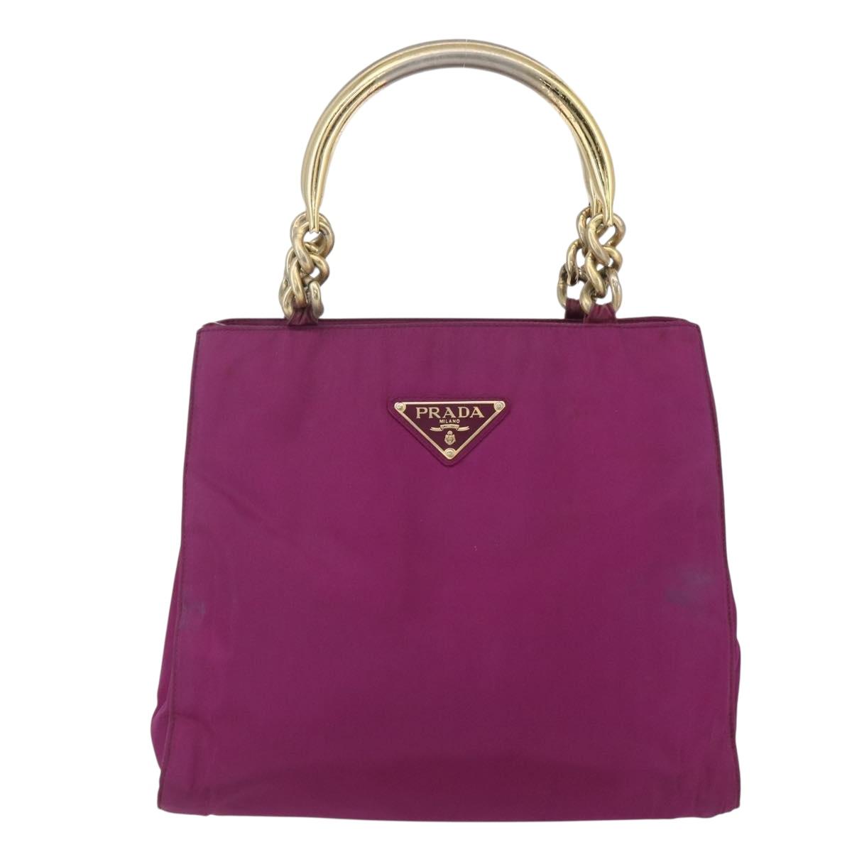 PRADA Hand Bag Nylon Metal Purple Gold Auth 155416