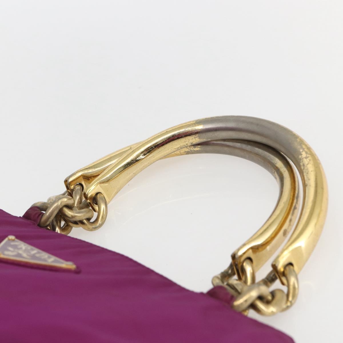 PRADA Hand Bag Nylon Metal Purple Gold Auth 155416