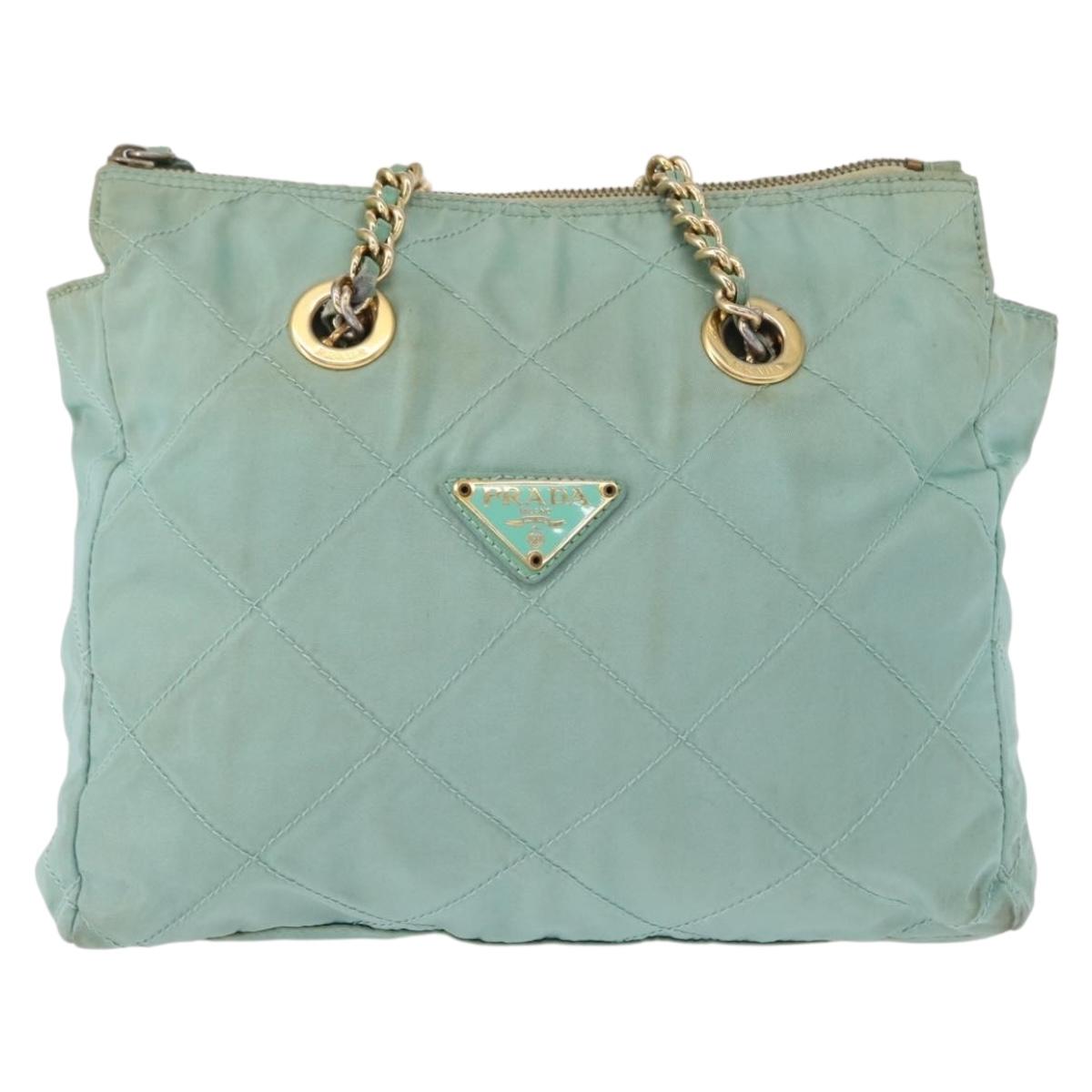 PRADA Chain Shoulder Bag Nylon Gold Light green Auth 155417