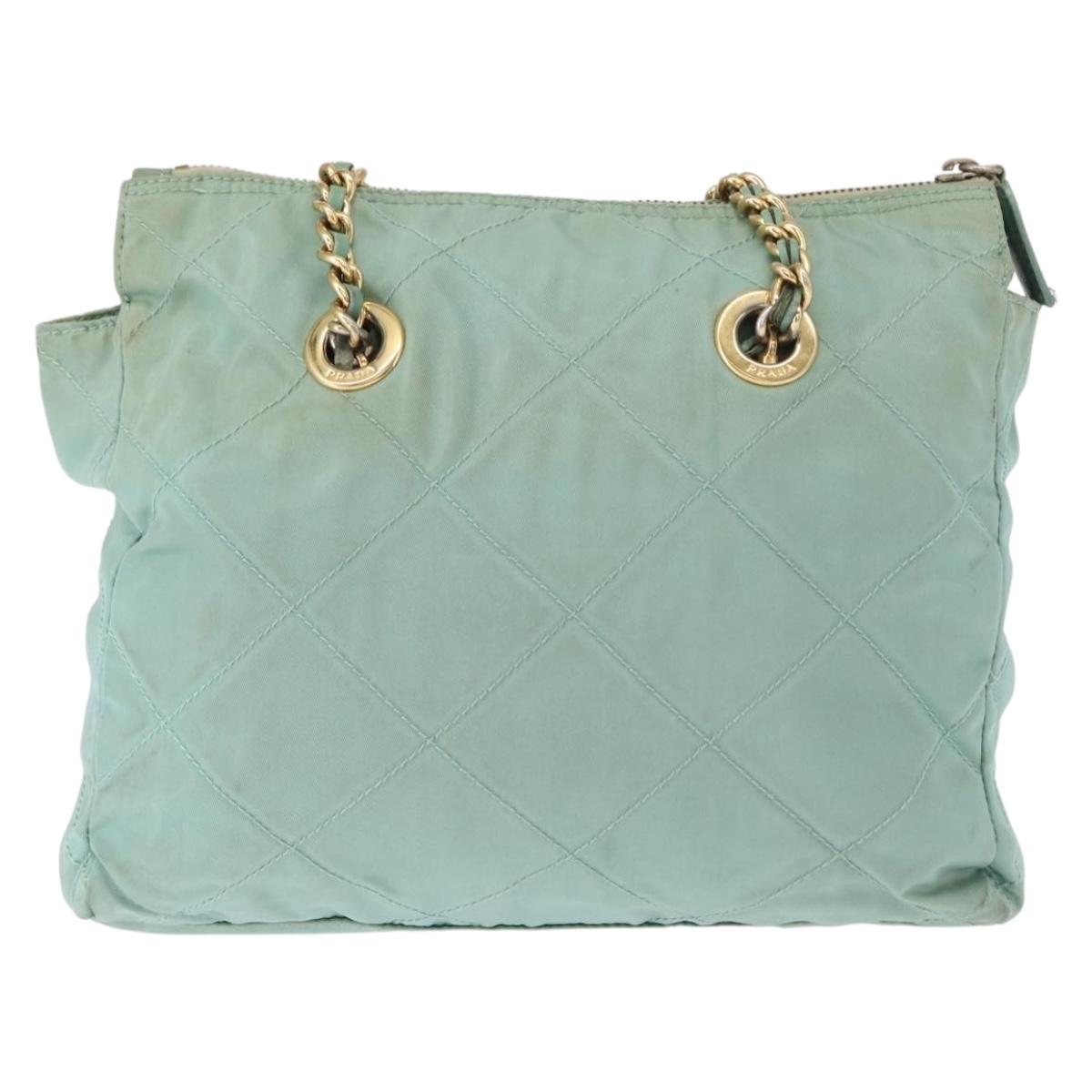 PRADA Chain Shoulder Bag Nylon Gold Light green Auth 155417