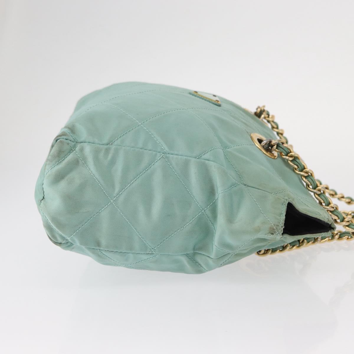 PRADA Chain Shoulder Bag Nylon Gold Light green Auth 155417