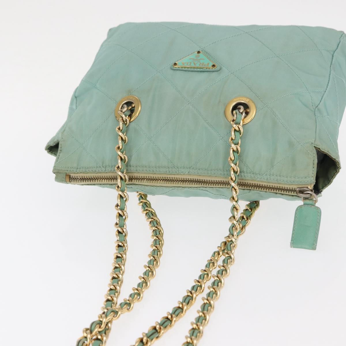 PRADA Chain Shoulder Bag Nylon Gold Light green Auth 155417