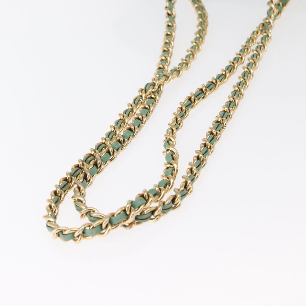 PRADA Chain Shoulder Bag Nylon Gold Light green Auth 155417