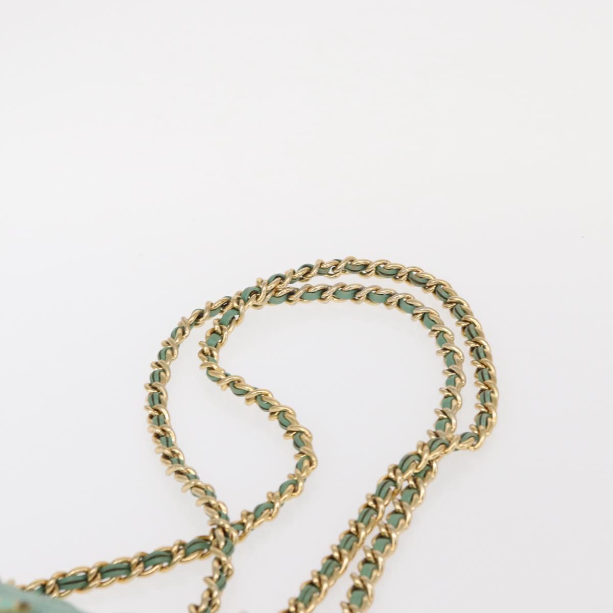 PRADA Chain Shoulder Bag Nylon Gold Light green Auth 155417