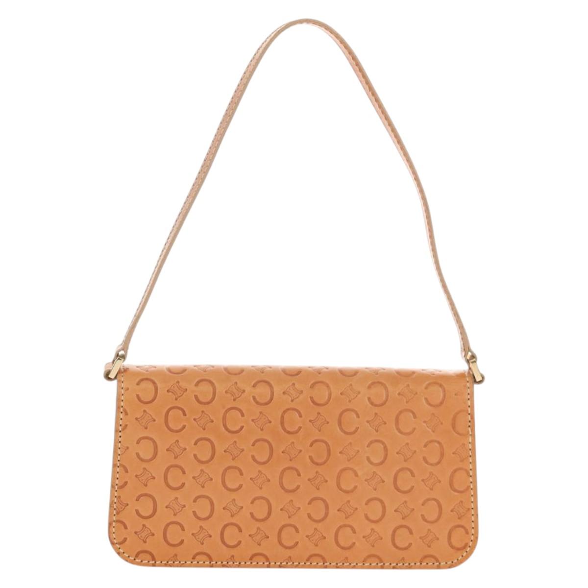 CELINE C Macadam Canvas Accessory Pouch Beige Gold Auth 155457V