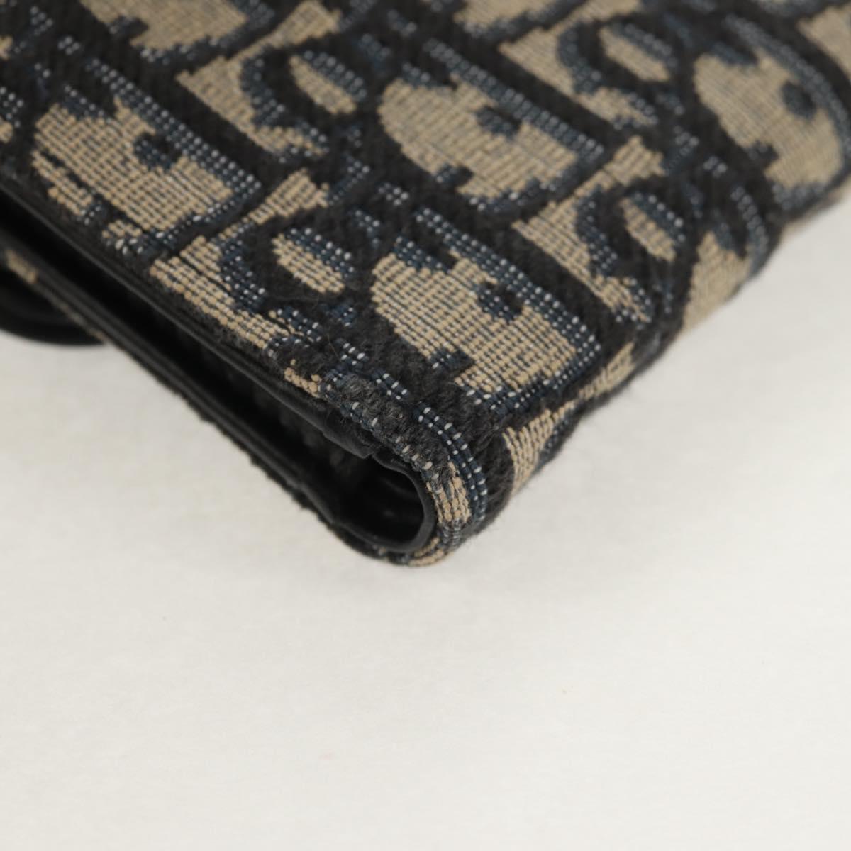 Christian Dior Trotter Canvas Oblique Wallet Navy Gold Auth 155462M