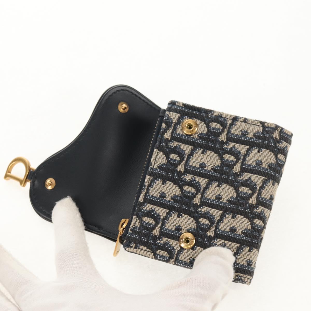 Christian Dior Trotter Canvas Oblique Wallet Navy Gold Auth 155462M