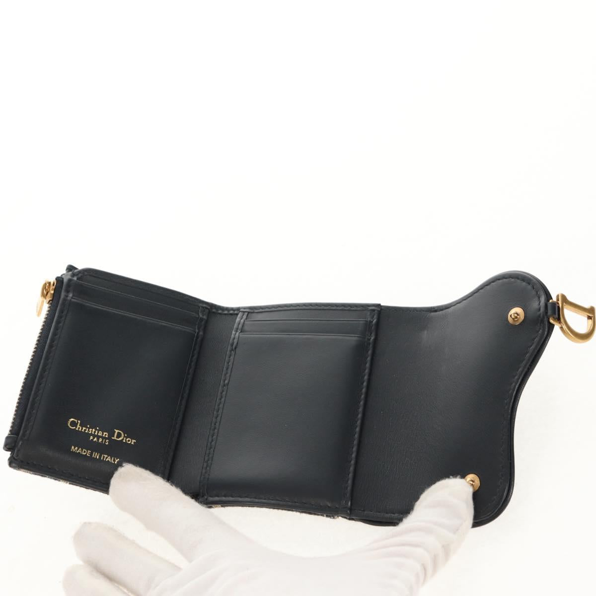 Christian Dior Trotter Canvas Oblique Wallet Navy Gold Auth 155462M