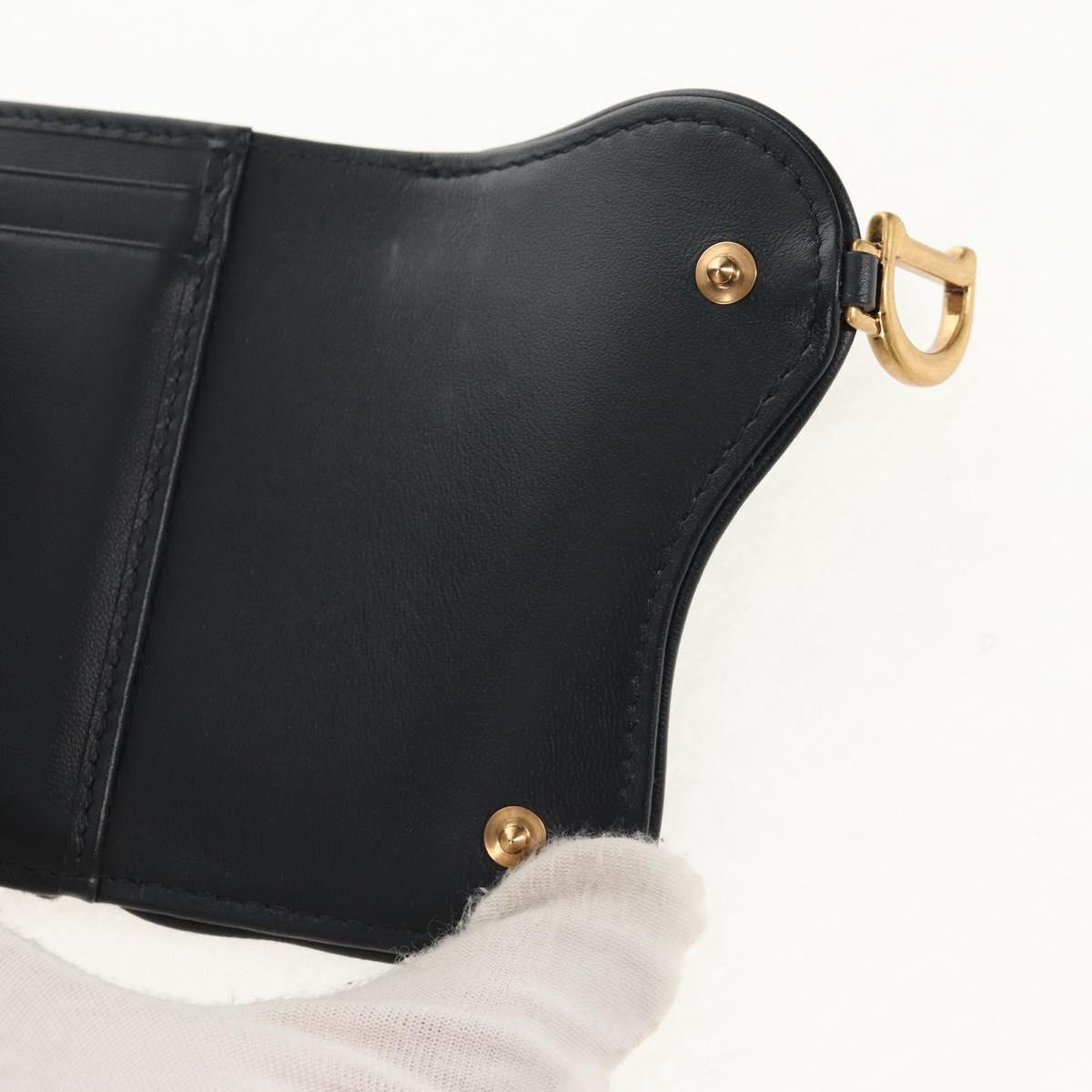 Christian Dior Trotter Canvas Oblique Wallet Navy Gold Auth 155462M
