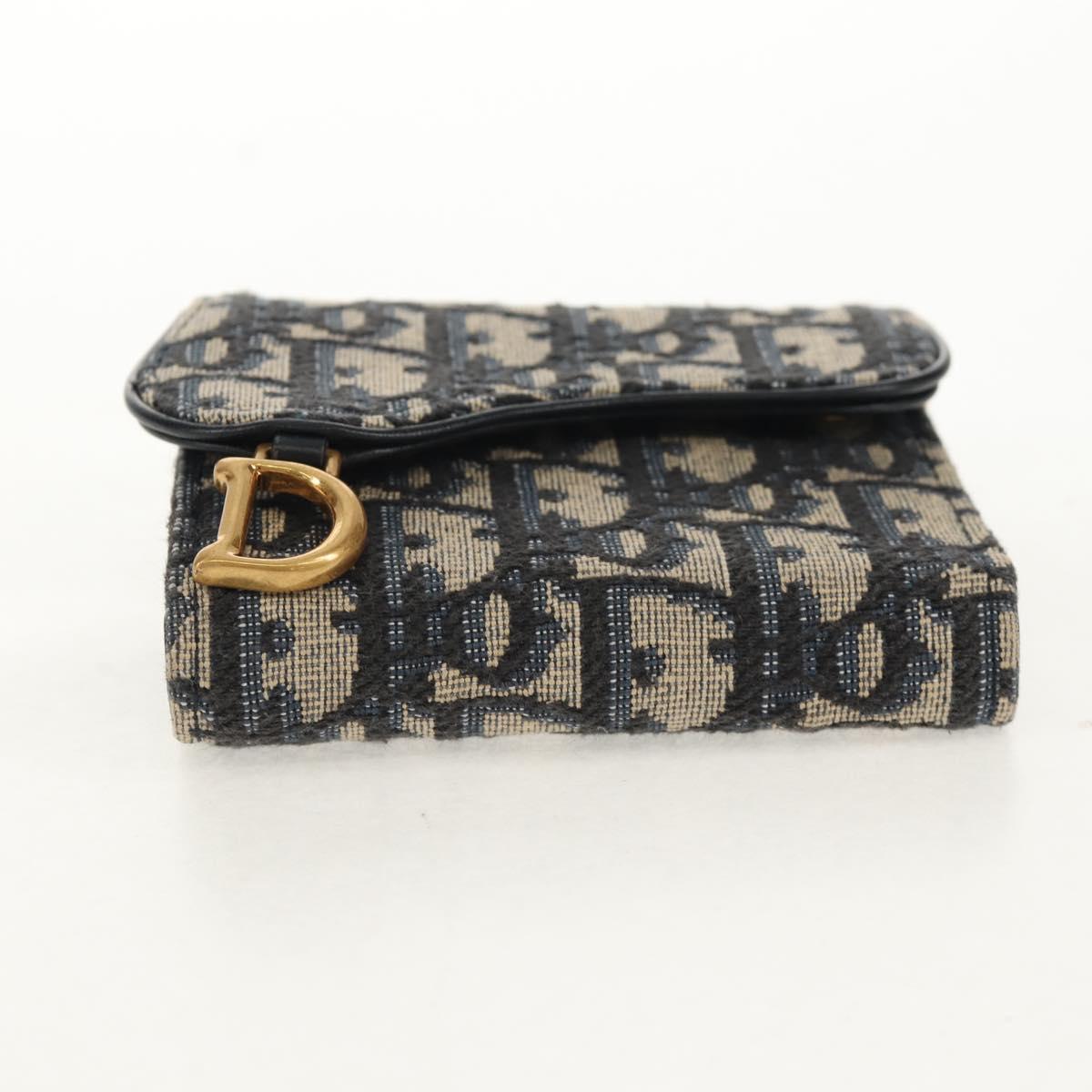 Christian Dior Trotter Canvas Oblique Wallet Navy Gold Auth 155462M