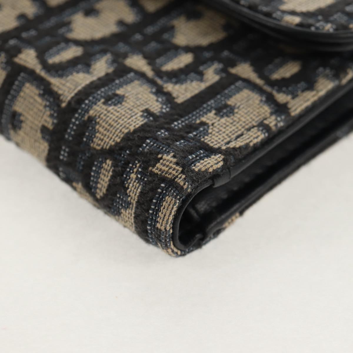 Christian Dior Trotter Canvas Oblique Wallet Navy Gold Auth 155462M
