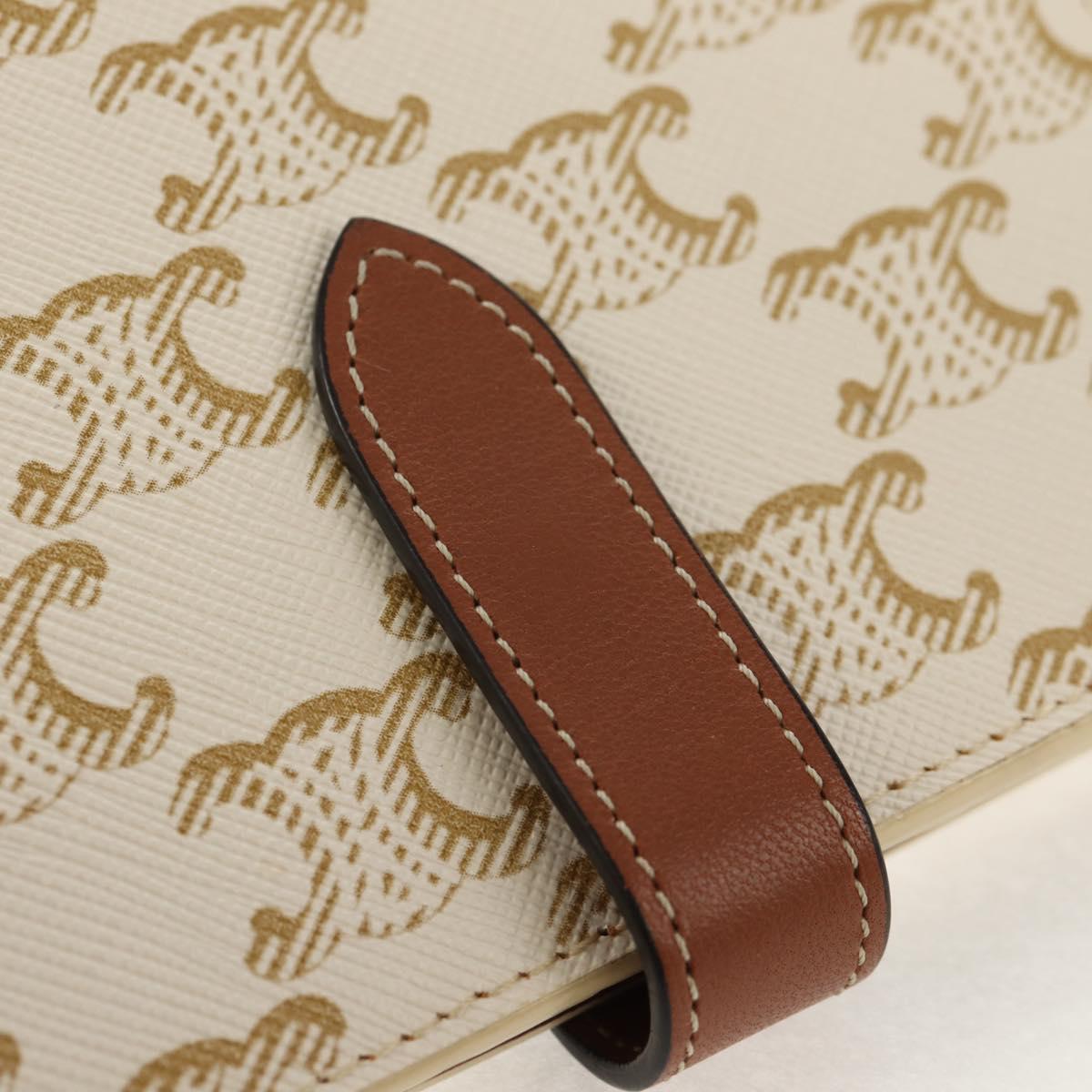 CELINE Triomphe Compact Wallet PVC White Gold Auth 155467M