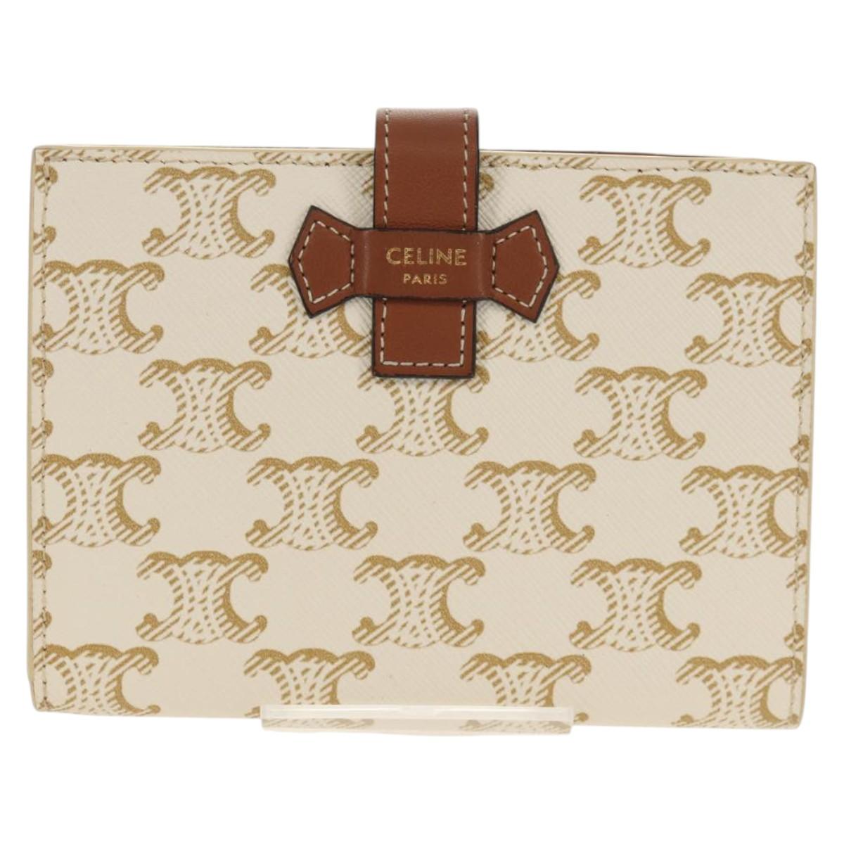 CELINE Triomphe Compact Wallet PVC White Gold Auth 155467M