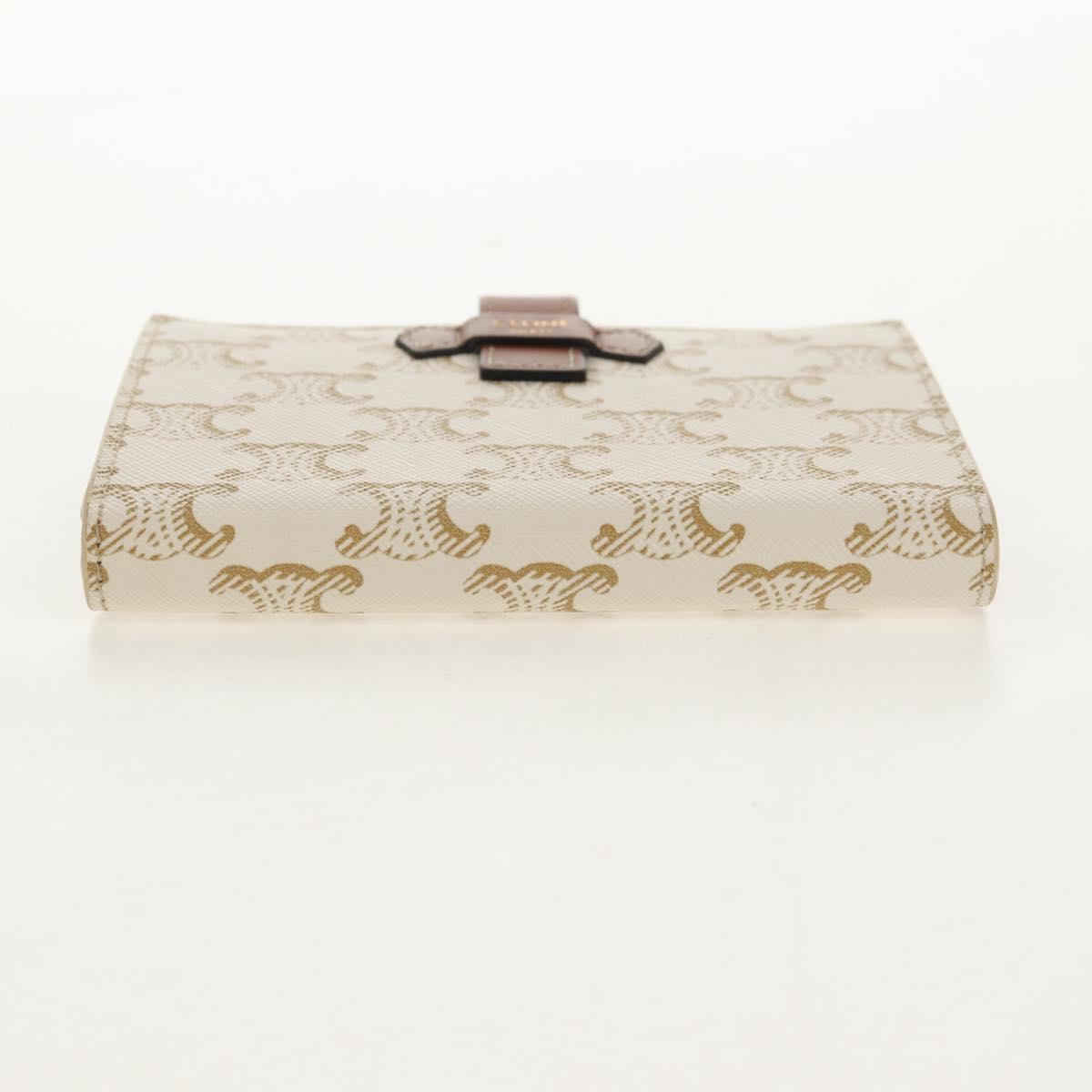 CELINE Triomphe Compact Wallet PVC White Gold Auth 155467M